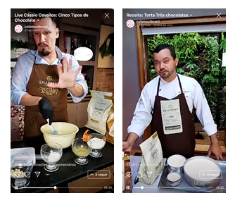 Exemplos de lives profissionais com chefs e cozinheiros.